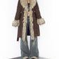 Vintage Y2k Thick Creamy Faux Fur Trim Mocha Brown Afghan Coat with Belt  - Size S