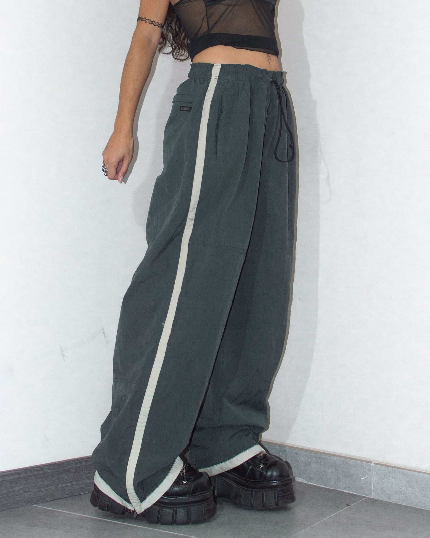 Vintage Y2k Kangol Dark Green Wide Leg Track Pants - Size XL