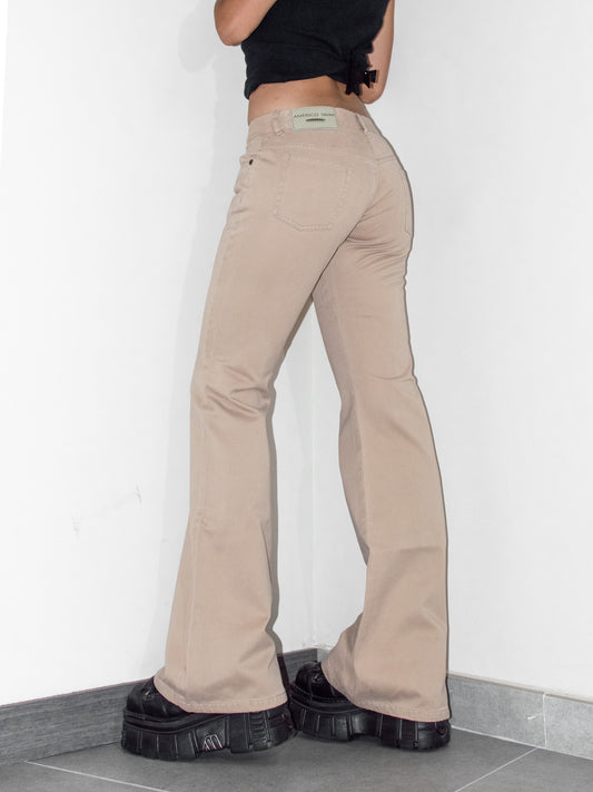 Vintage Beige Utility Y2k Bell Bottoms Low Rise Trousers - Size S