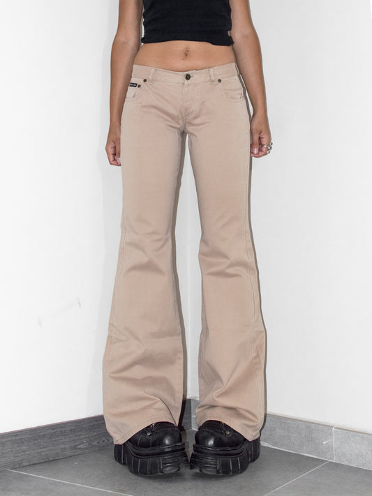 Vintage Beige Utility Y2k Bell Bottoms Low Rise Trousers - Size S