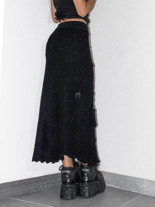 Vintage Gothic Y2k Elasticated Waist Black Long Knit Slit Skirt - Size S