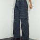 Vintage Y2k Dark Blue Thick Tapered Leg Wide Baggy Jeans - Size S