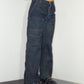 Vintage Y2k Dark Blue Thick Tapered Leg Wide Baggy Jeans - Size S