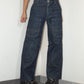 Vintage Y2k Dark Blue Thick Tapered Leg Wide Baggy Jeans - Size S