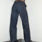 Vintage Y2k Dark Blue Thick Tapered Leg Wide Baggy Jeans - Size S