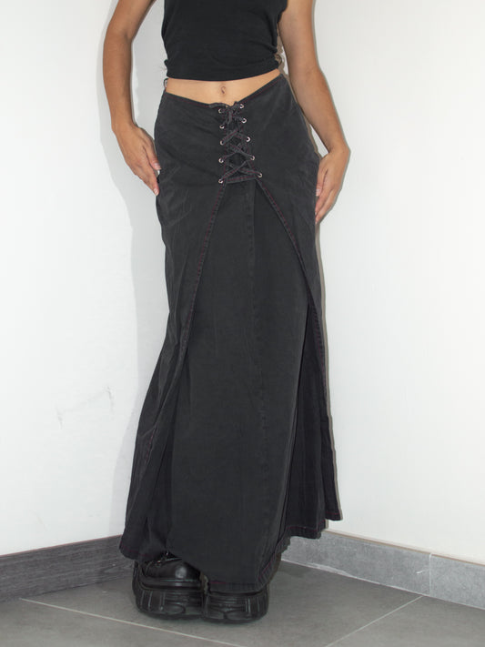 Vintage Whimsical Medieval Lace Up Back Detail Long Cargo Skirt - Size S