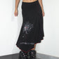 Vintage Asymmetric Subversive Flower Print Black Stripes Long Pointy Skirt - Size M