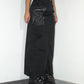 Vintage Black Long Elasticated Waist Skirt with Satin Pockets - Size M