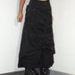 Vintage Whimsigoth Y2k Black Long Layered Nylon Skirt with Ruched details - Size L