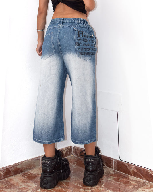 Y2k Vintage Acid Wash Tupac Shakur Wide Leg Pirate Long Shorts - Denim Jorts - Size M