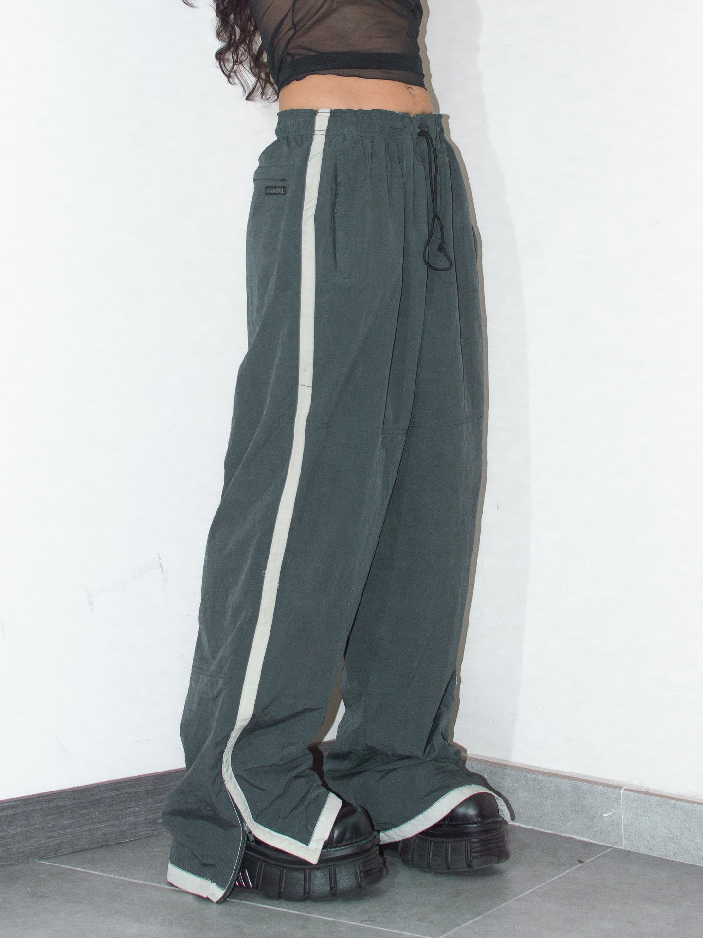 Vintage Y2k Kangol Dark Green Wide Leg Track Pants - Size XL