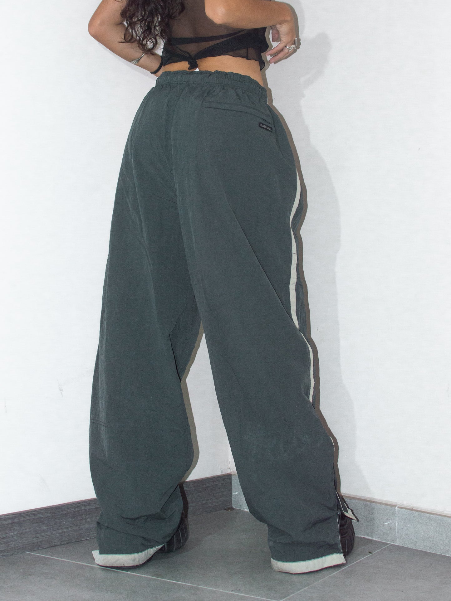 Vintage Y2k Kangol Dark Green Wide Leg Track Pants - Size XL