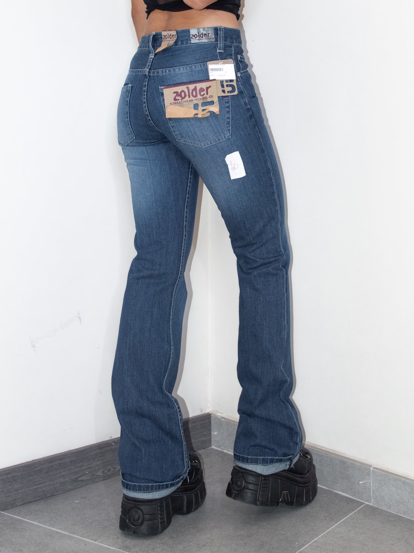 Vintage Deadstock Y2k Blue Wash Flare Leg Denim Pants - Size M