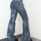 Vintage Tie Dye High Waist Blue Flared Wide Leg Stretchy Jeans - Size S