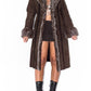 Vintage Brown Long Fur Trim Afghan Coat with Openwork Details