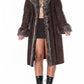 Vintage Brown Long Fur Trim Afghan Coat with Openwork Details