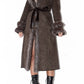 Brown Belted Afghan Coat with Double Fur Handcuffs