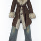 Vintage Y2k Thick Creamy Faux Fur Trim Mocha Brown Afghan Coat with Belt  - Size S