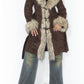 Vintage Y2k Thick Creamy Faux Fur Trim Mocha Brown Afghan Coat with Belt  - Size S