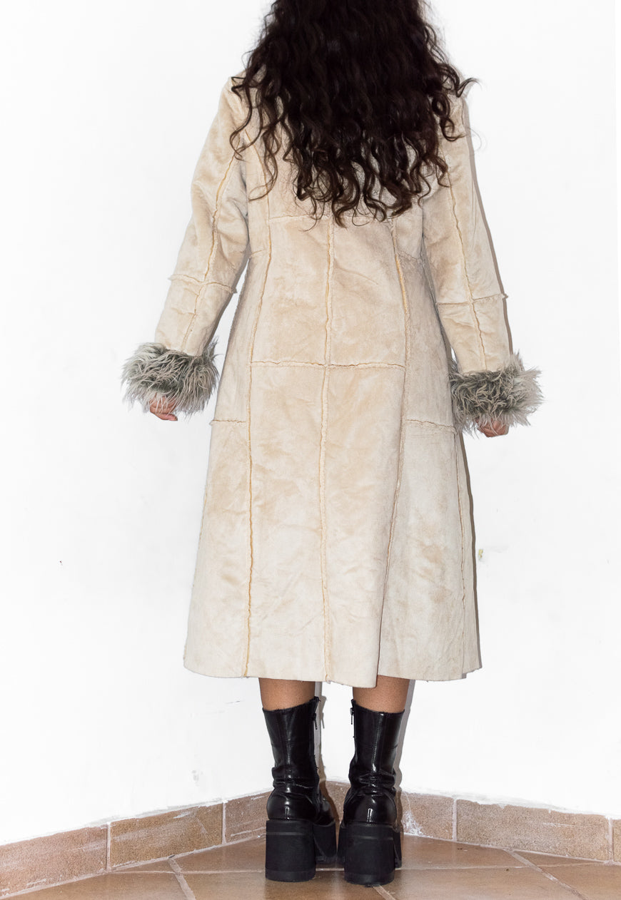 2000s Vintage Faux Fur Trimmed Afghan Coat