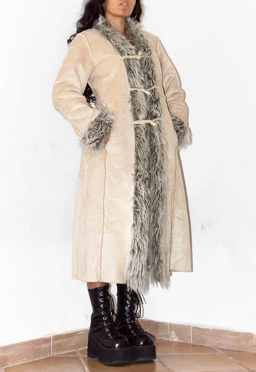 2000s Vintage Faux Fur Trimmed Afghan Coat