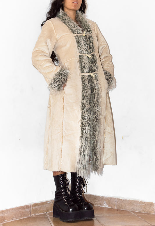 2000s Vintage Faux Fur Trimmed Afghan Coat