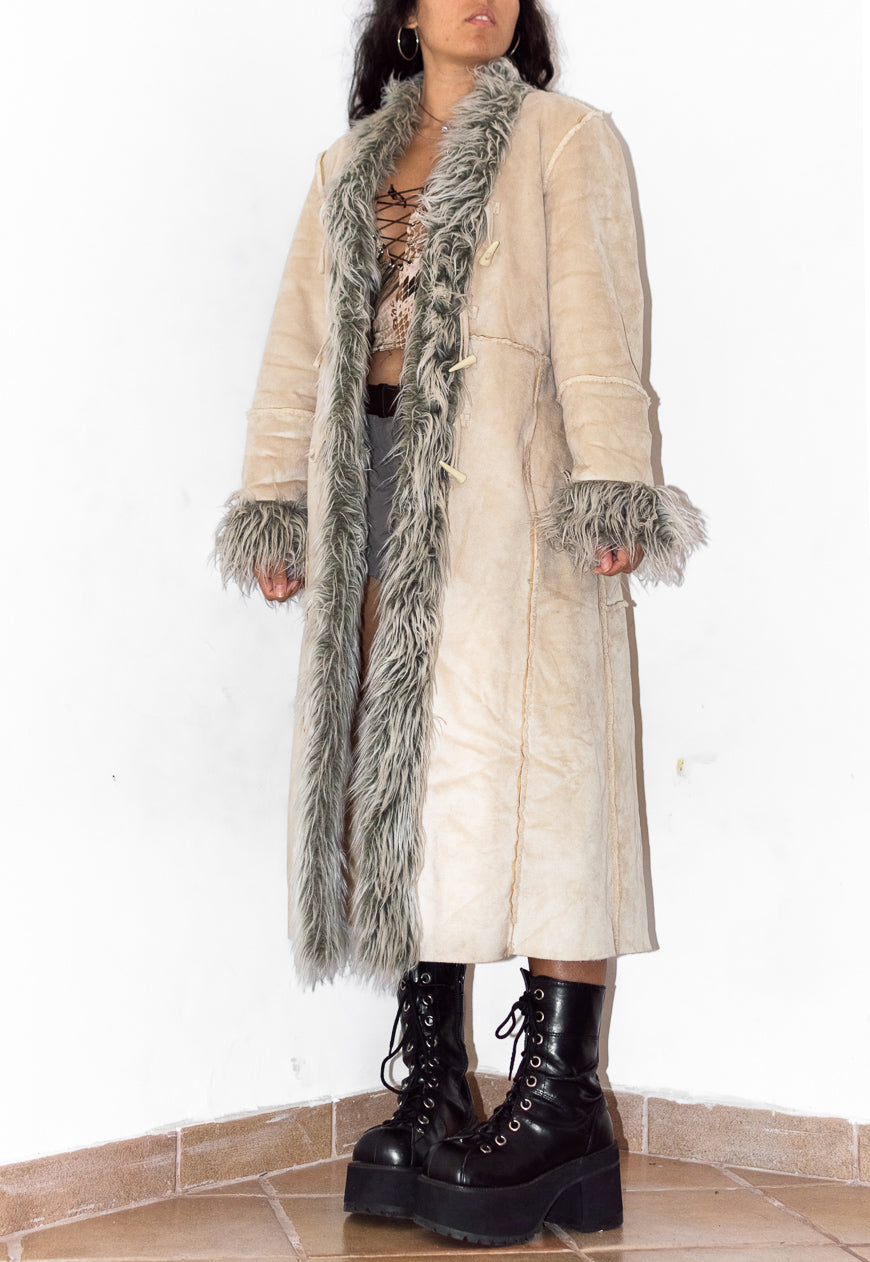 2000s Vintage Faux Fur Trimmed Afghan Coat