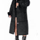 Vintage Black Long Faux Suede Fur Trim Coat