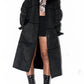 Vintage Black Long Faux Suede Fur Trim Coat