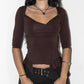 Vintage Boho Elf Pixie Y2k Brown Pointy Bottom Asymmetric 3/4 Sleeves Top  - Size S