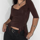 Vintage Boho Elf Pixie Y2k Brown Pointy Bottom Asymmetric 3/4 Sleeves Top  - Size S