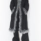 2000s Vintage Vegan Grey Fur Trim Black Faux Suede Penny Lane Coat - Size XL