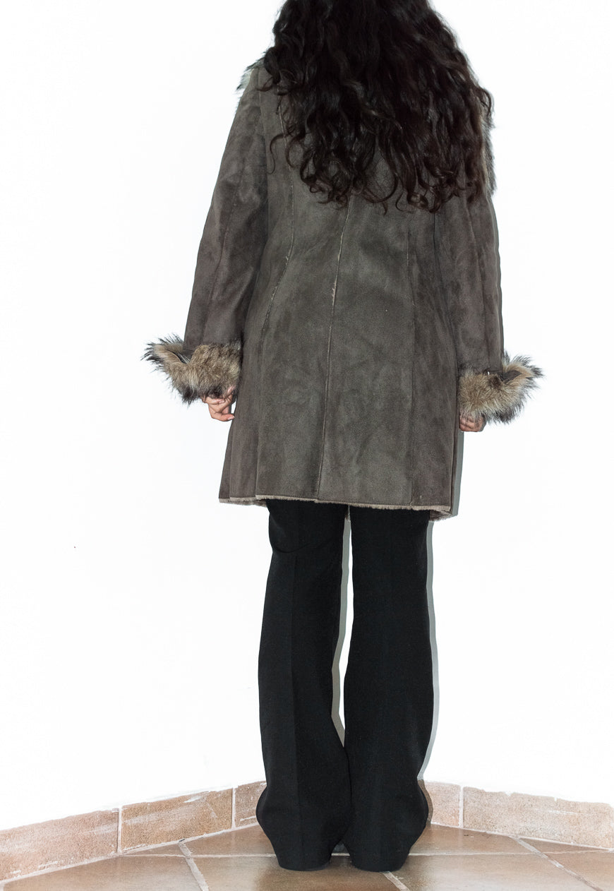 Y2k Fluffy Assymetrical Faux Fur Trim Coat