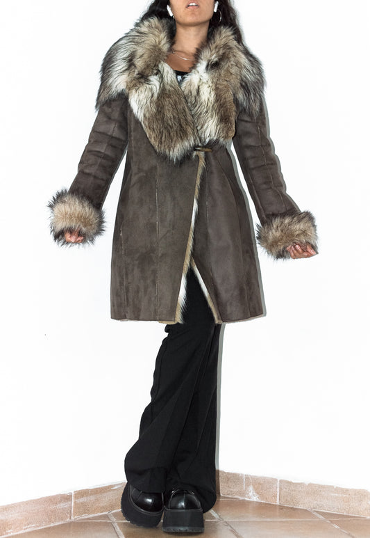 Y2k Fluffy Assymetrical Faux Fur Trim Coat