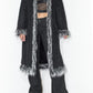 2000s Vintage Vegan Grey Fur Trim Black Faux Suede Penny Lane Coat - Size XL