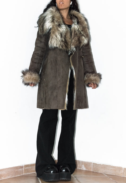 Y2k Fluffy Assymetrical Faux Fur Trim Coat