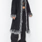 2000s Vintage Vegan Grey Fur Trim Black Faux Suede Penny Lane Coat - Size XL