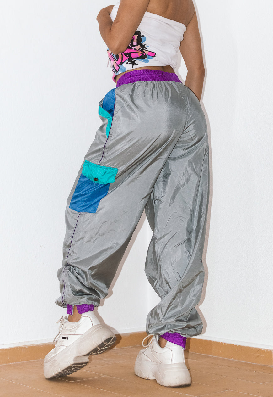 Vintage 80s Silver Harem Baggy Track pants