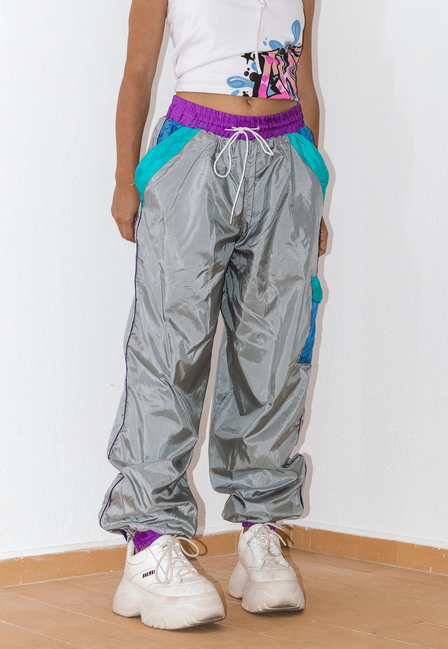 Vintage 80s Silver Harem Baggy Track pants