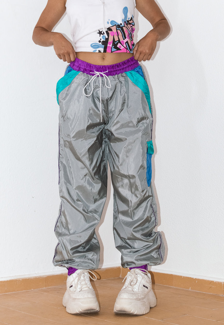 Vintage 80s Silver Harem Baggy Track pants