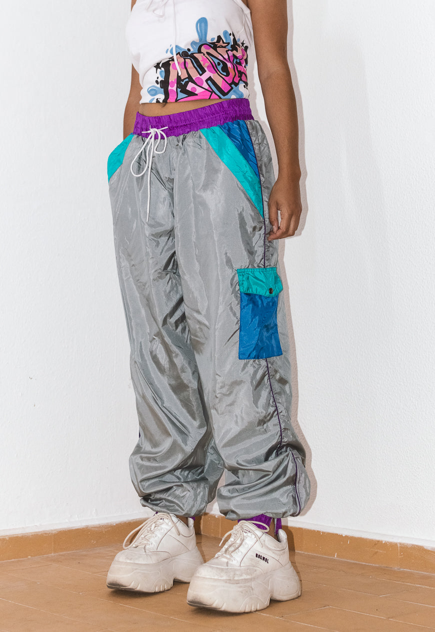 Vintage 80s Silver Harem Baggy Track pants