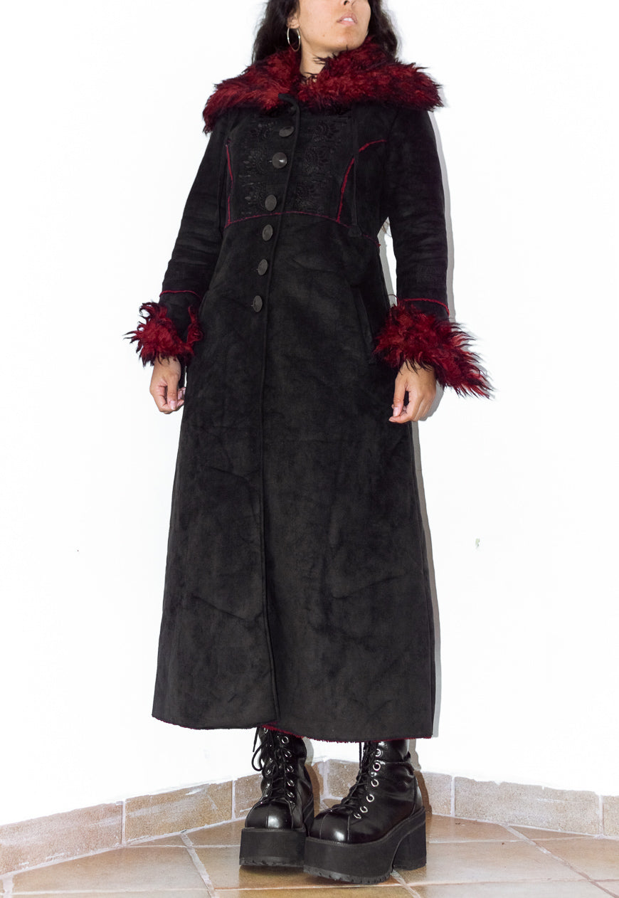 Vintage Vampy Faux Fur Embroidery Black Afghan Coat