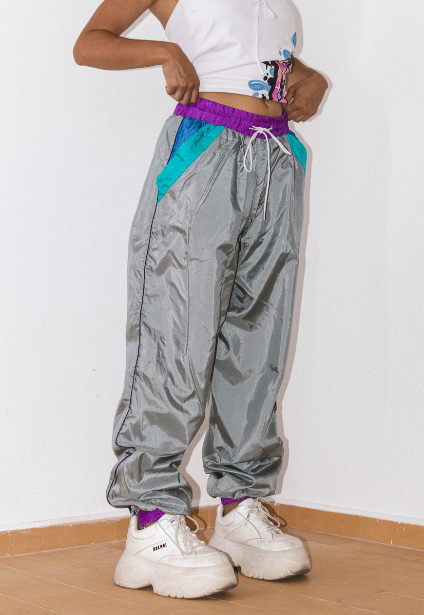 Vintage 80s Silver Harem Baggy Track pants