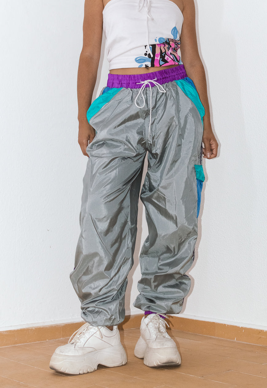 Vintage 80s Silver Harem Baggy Track pants