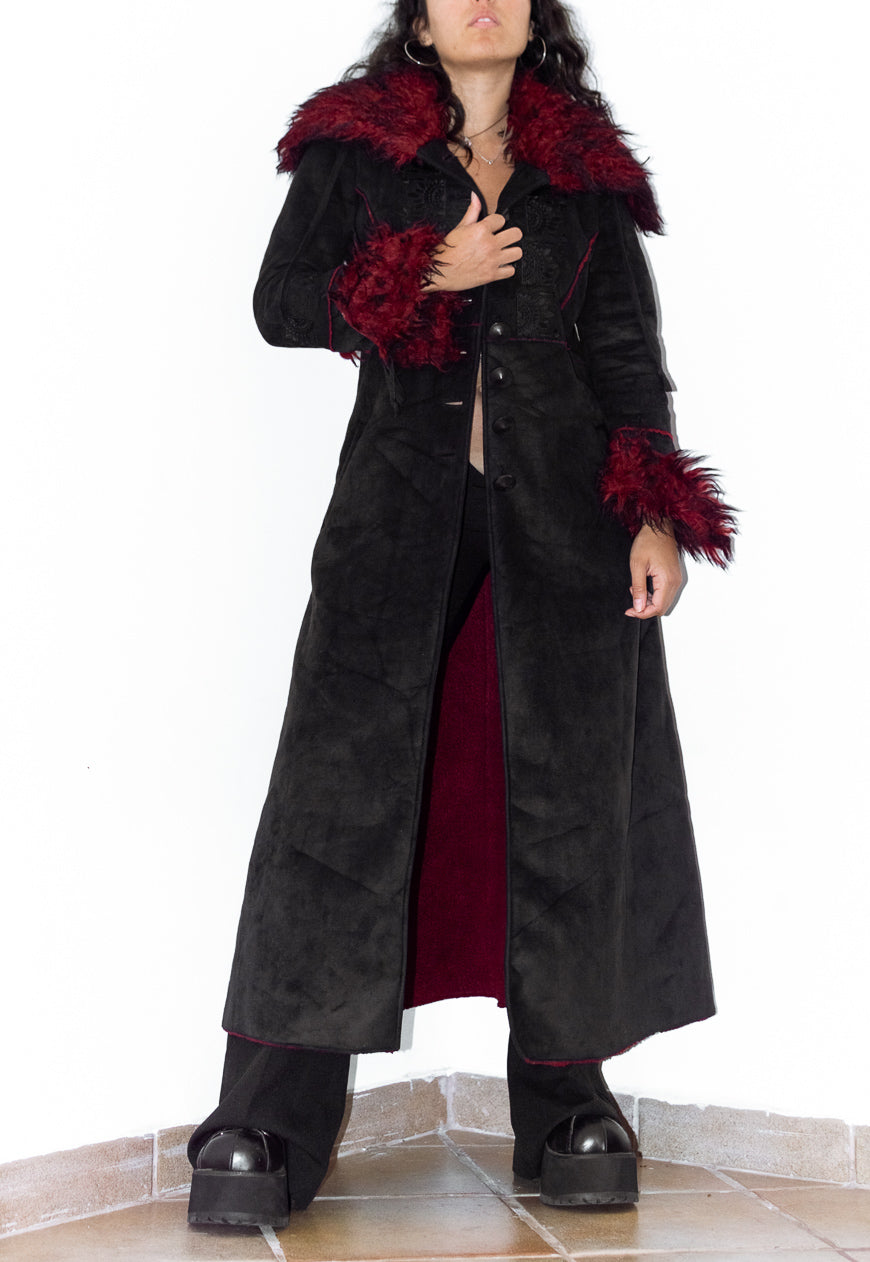 Vintage Vampy Faux Fur Embroidery Black Afghan Coat