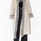 Y2k Long Beige and Grey Fur Trim Afghan Coat