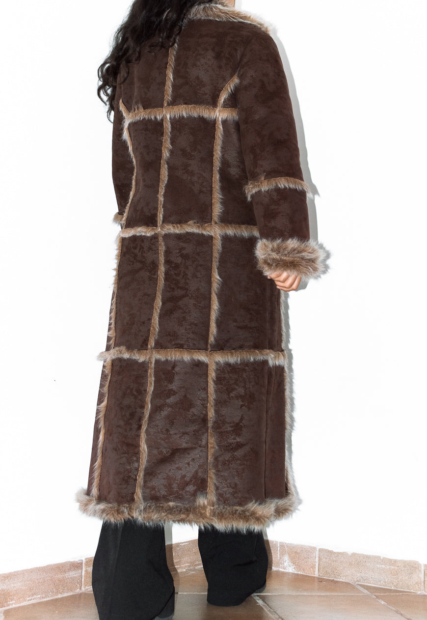 Vintage Shaggy Brown Patchwork Afghan Coat