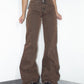 Y2k Vintage Grunge Brown Mid Rise Thick Baggy Flare Denim Pants - Size M