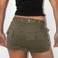 Y2k Vintage Khaki Low Rise Micro Skirt With Eyelets around the waist - Size S