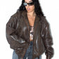 Vintage Heavy Faux Leather Bomber Jacket